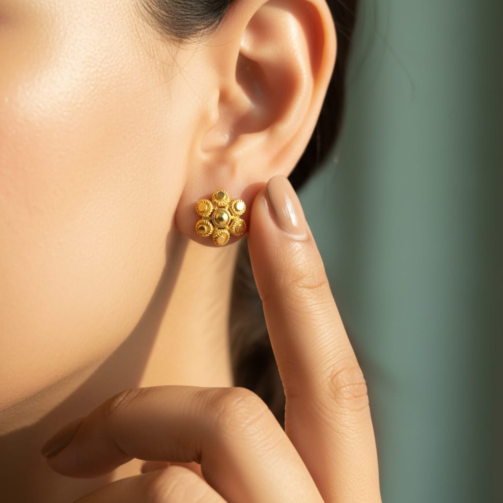 Gold Floral Cluster Ball Stud Earrings
