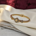 Gold Floral Diamond Motif Black CZ Bangle