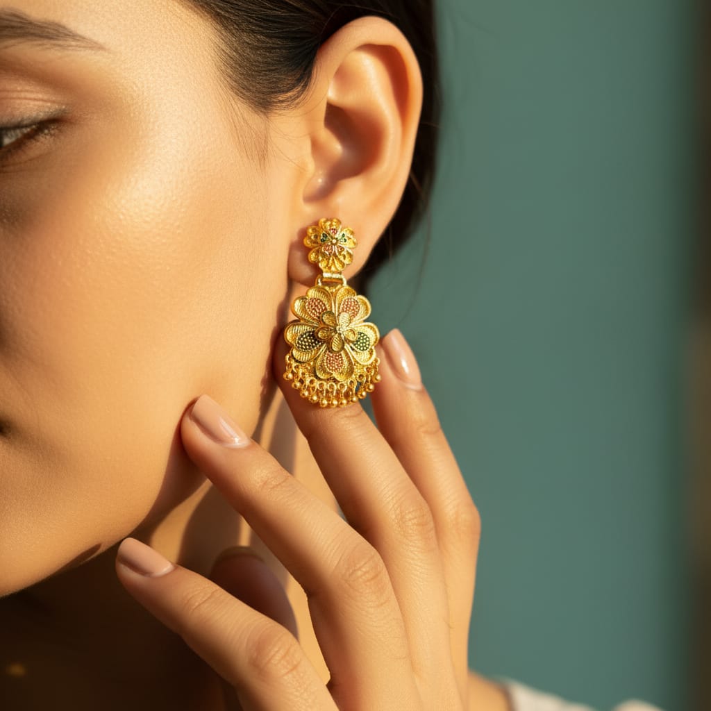 Gold Meenakari Floral Drop Earrings