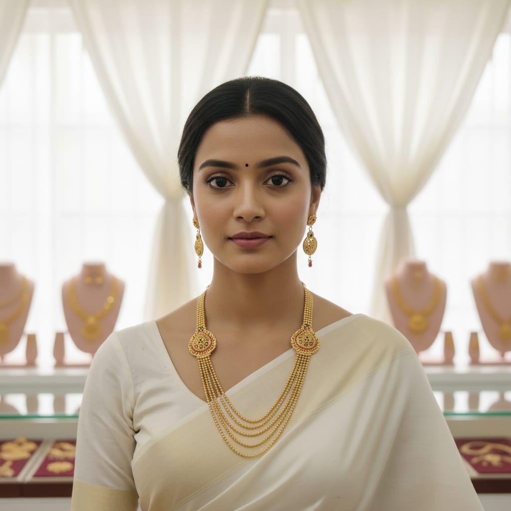 Gold Multi-Strand Ball Chain Rani Haar Earrings