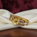 Gold Open Lattice Floral Cuff Bangle