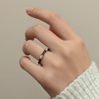 Gold Plated Black Enamel CZ Bezel Open Band Ring