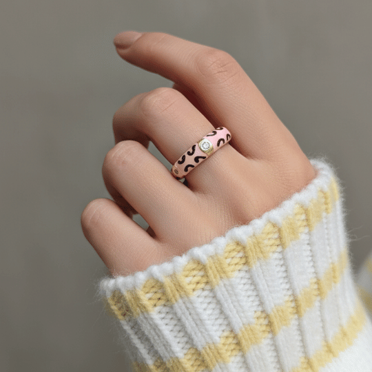 Gold Plated Blush Pink Leopard Print Enamel Dome Ring
