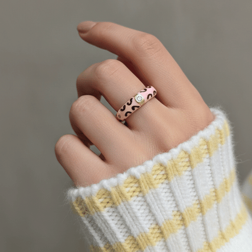Gold Plated Blush Pink Leopard Print Enamel Dome Ring