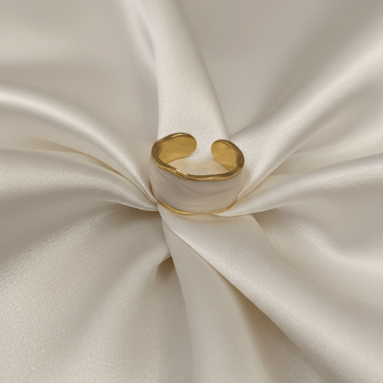 Gold Plated Broad White Enamel Open Band Rings