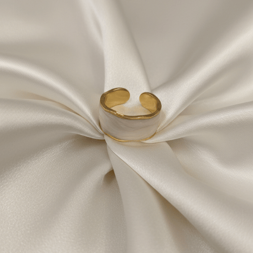 Gold Plated Broad White Enamel Open Band Rings