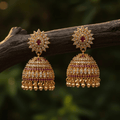 Gold Plated CZ Jhumka with Sunburst Stud
