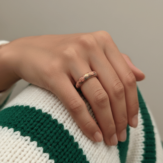 Gold Plated Lavender Enamel Gold Heart Open Band Ring