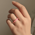 Gold Plated Pink Enamel Broad Band Ring