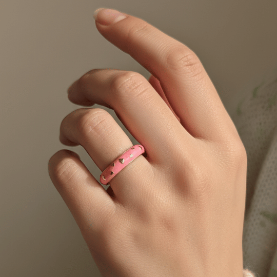 Gold Plated Pink Enamel Broad Band Ring