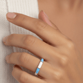 Gold Plated Sky Blue White Enamel Segment Open Band Ring