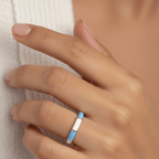 Gold Plated Sky Blue White Enamel Segment Open Band Ring