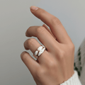 Gold Plated White Enamel Abstract Cutout Broad Open Band Ring