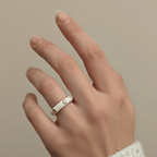 Gold Plated White Enamel CZ Bezel Band Ring