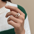 Gold Plated White Enamel Double Wave Open Band Ring