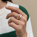 Gold Plated White Enamel Double Wave Open Band Ring