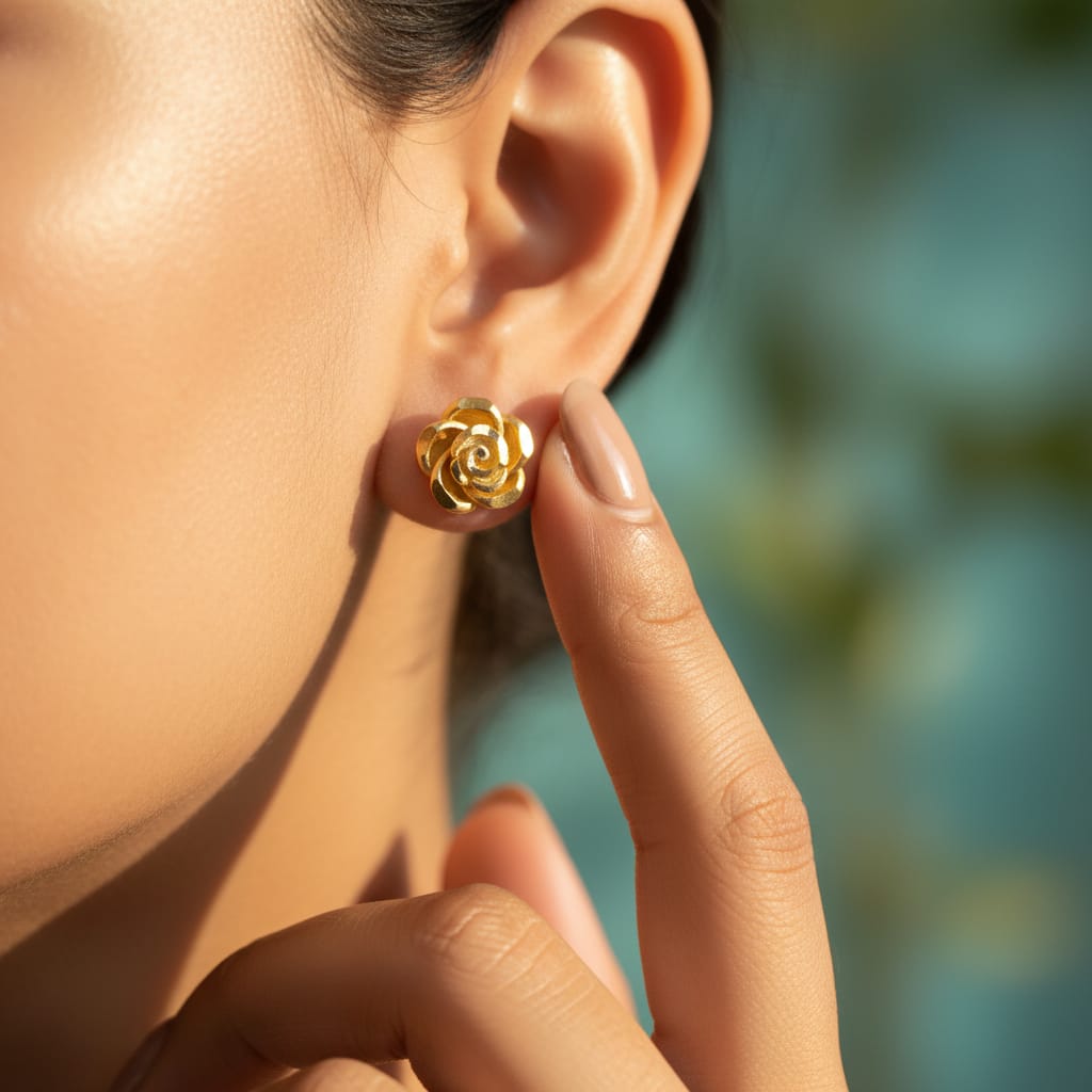 Gold Rose Bloom Stud Earrings