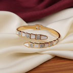 Gold Serpent Wrap White Enamel CZ Bangle