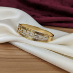 Gold Wide Cuff CZ Chain Link Milgrain Bangle
