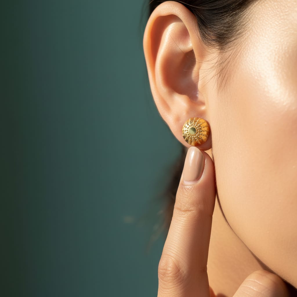 Granulation Dome Gold Stud Earrings