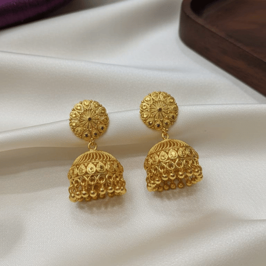 Micro Gold Plated Floral Mandala Jhumka Earrings with Teardrop Cutwork