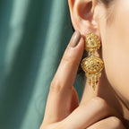 Gold Tone Meenakari Floral Drop Earrings