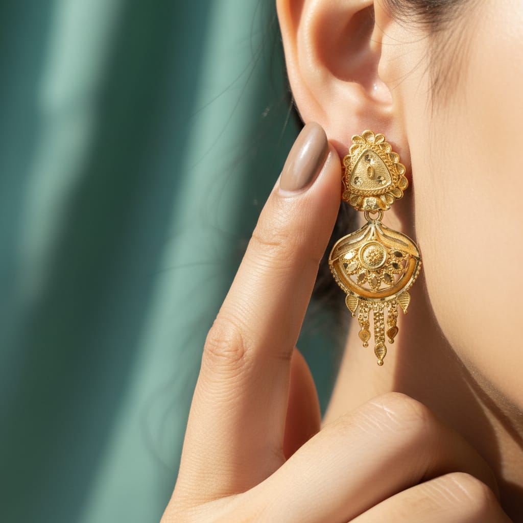 Gold Tone Meenakari Floral Drop Earrings