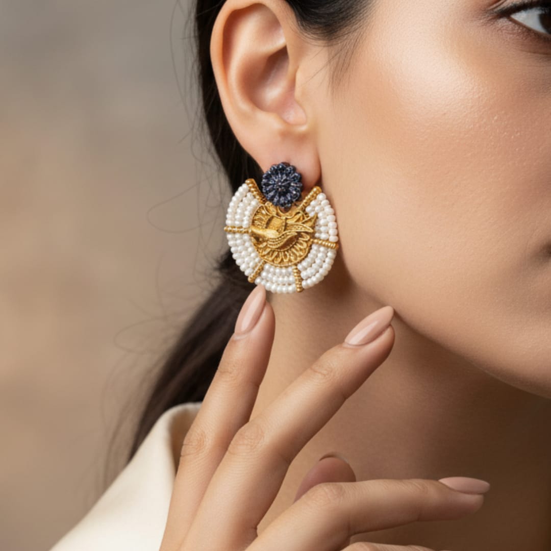 Hamsa Bird Fan Stud Earrings 