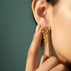 Heart Loop Flower Gold Tassel Earrings