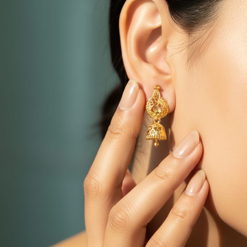 Hiranya Gold Taar Jhumka Earrings