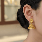 Micro Gold Plated Temple Jhumka Earrings with Pearl Drops