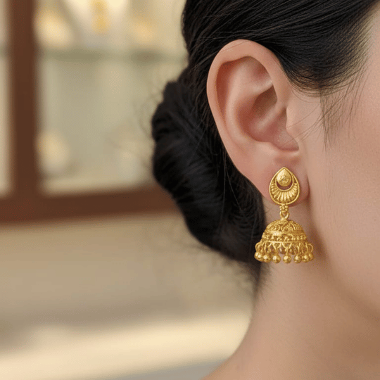 Micro Gold Plated Temple Jhumka Earrings with Pearl Drops