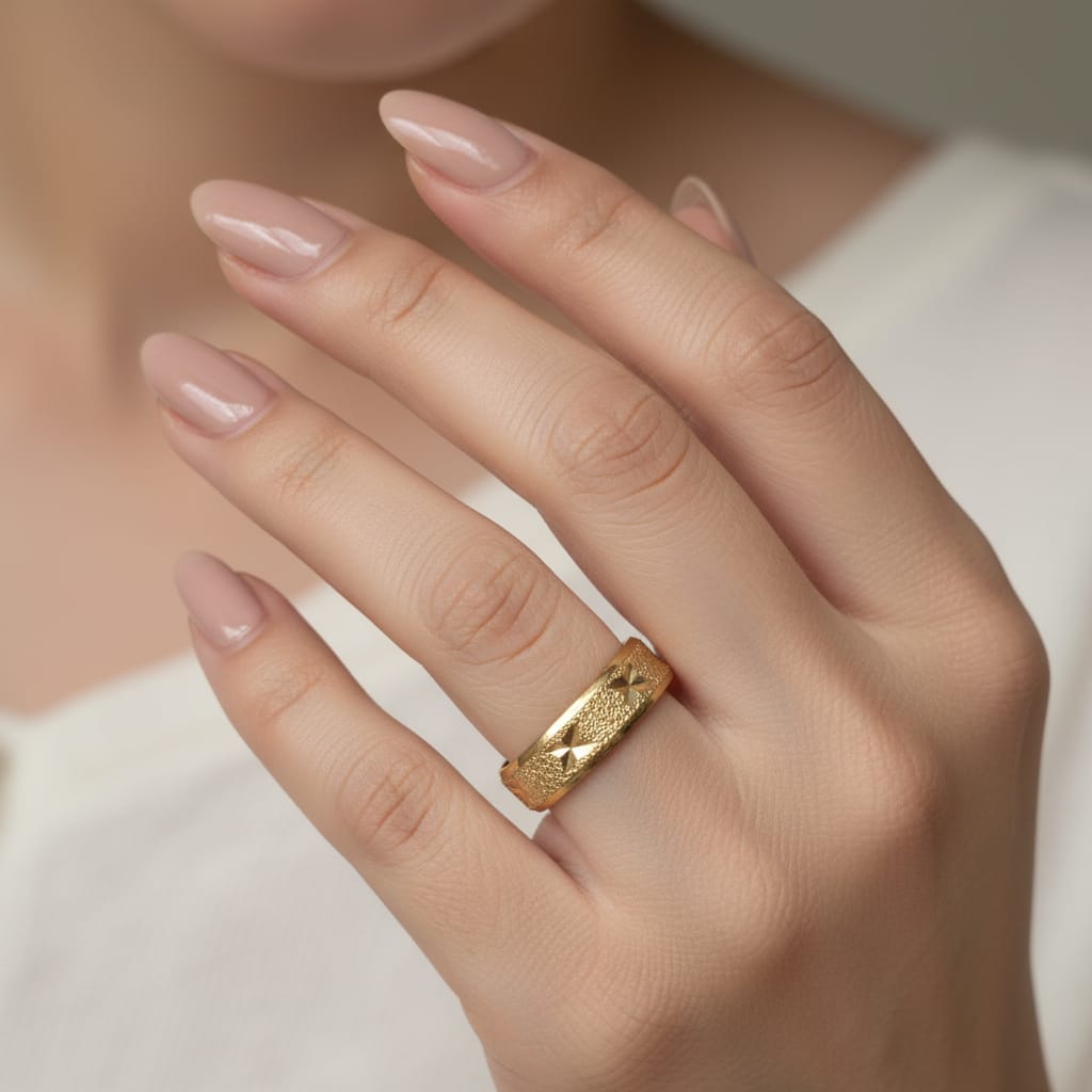 Micro Gold Plated Frosted Star Diamond-Cut Wide Band Ring