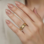 Micro Gold Plated Frosted Star Diamond-Cut Wide Band Ring
