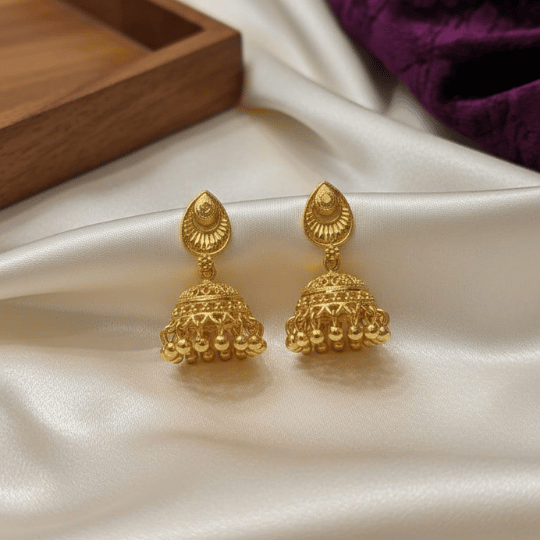 Micro Gold Plated Temple Jhumka Earrings with Pearl Drops