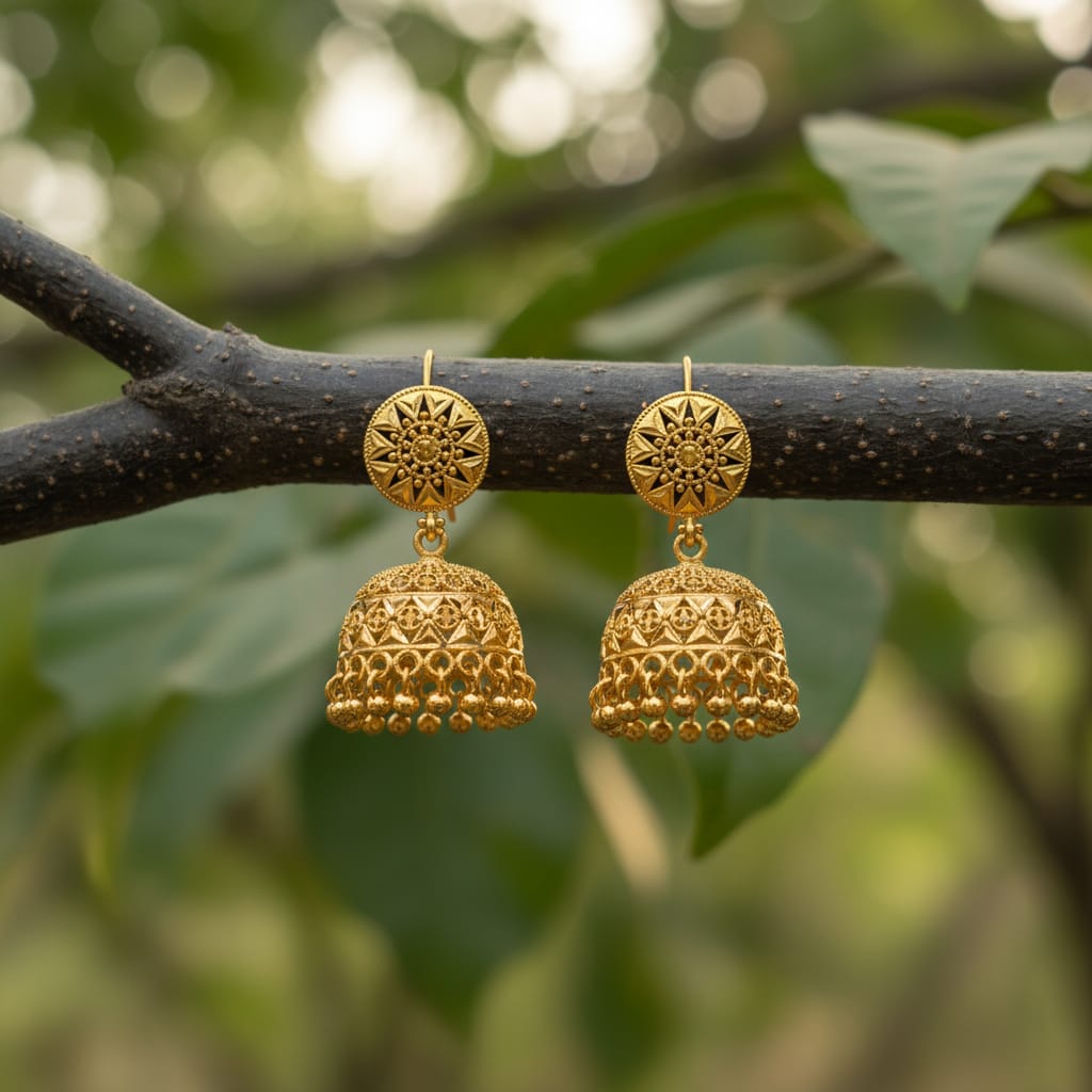 Micro Gold Plated Sun Mandala Jhumka Earrings