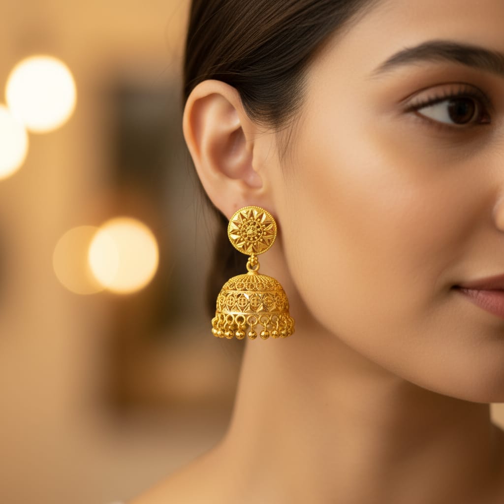 Micro Gold Plated Sun Mandala Jhumka Earrings