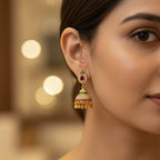 Micro Gold Jhumki with Ruby & Emerald CZ