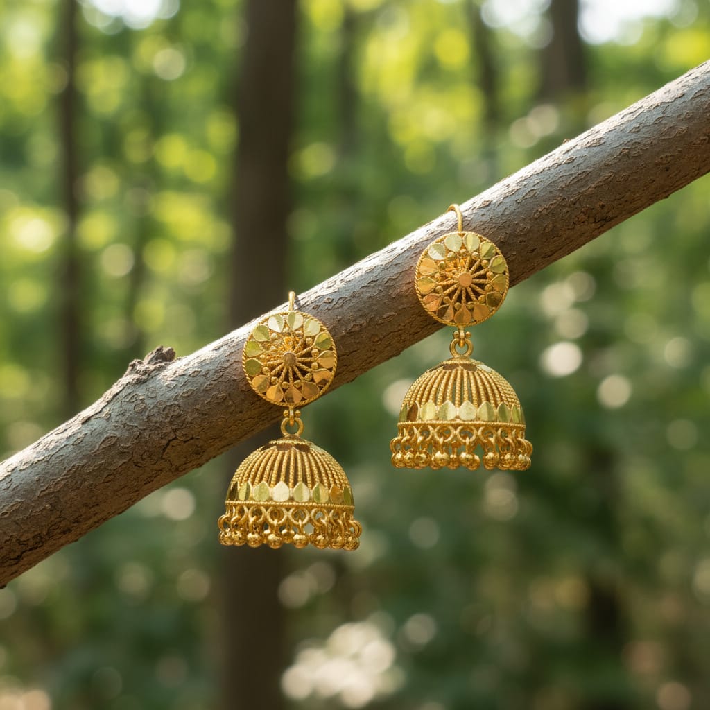 Micro Gold Plain Jhumki with Sunburst Stud