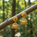 Micro Gold Plain Jhumki with Sunburst Stud