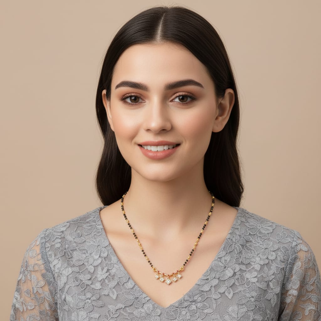 1 Gram Gold Mangalsutra with Diamond Charms