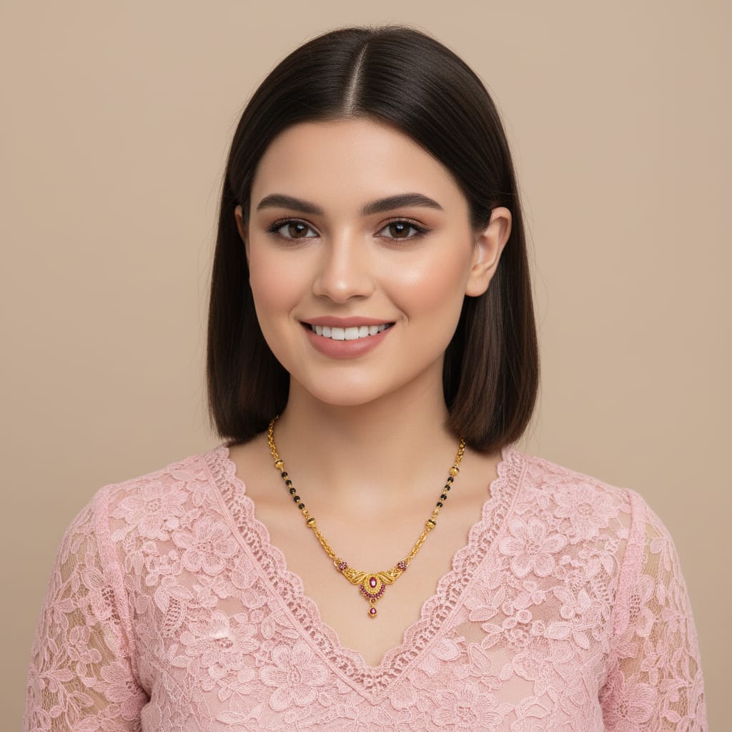 Micro Gold Plated Ruby Stone Mangalsutra