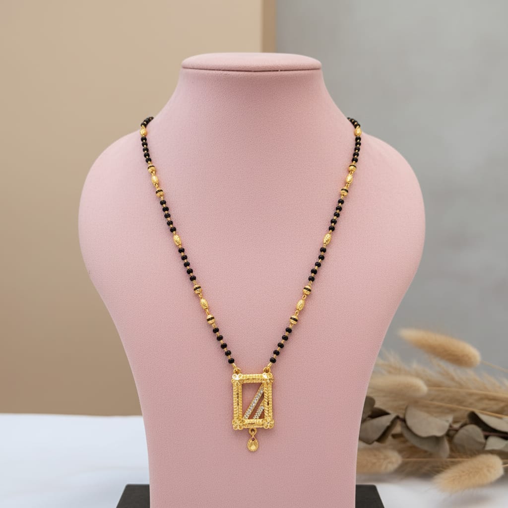 Gold-Plated Square Pendant Mangalsutra