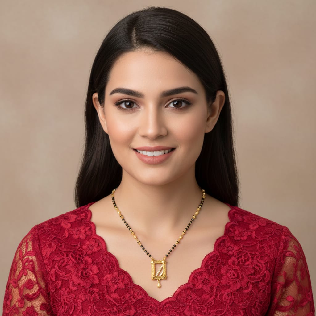 Gold-Plated Square Pendant Mangalsutra