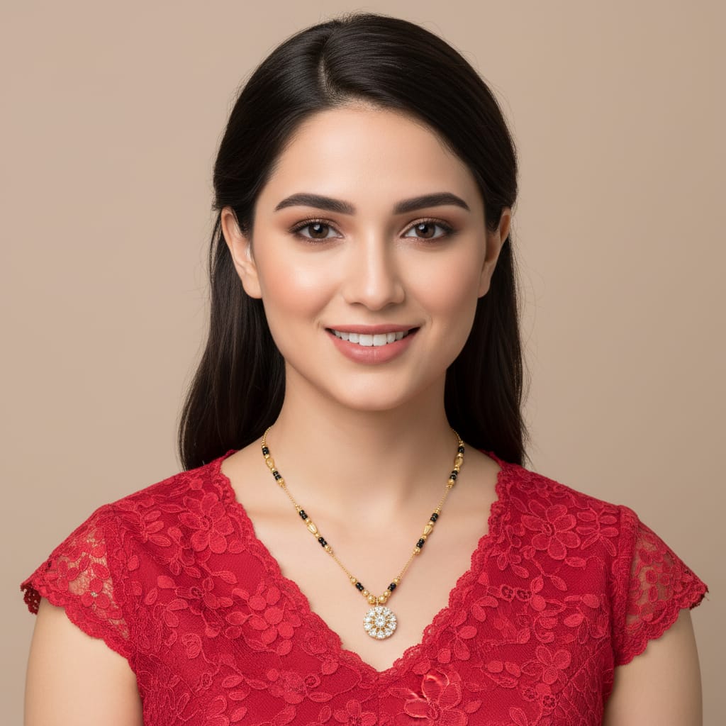 1 Gram Gold Sunflower CZ Pearl Mangalsutra