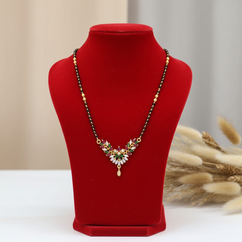 One Gram Gold Multicolour CZ Floral Mangalsutra
