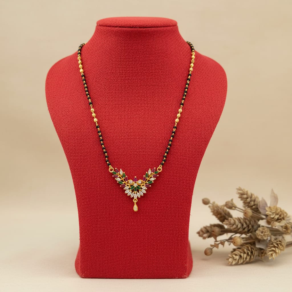 One Gram Gold Multicolour CZ Floral Mangalsutra