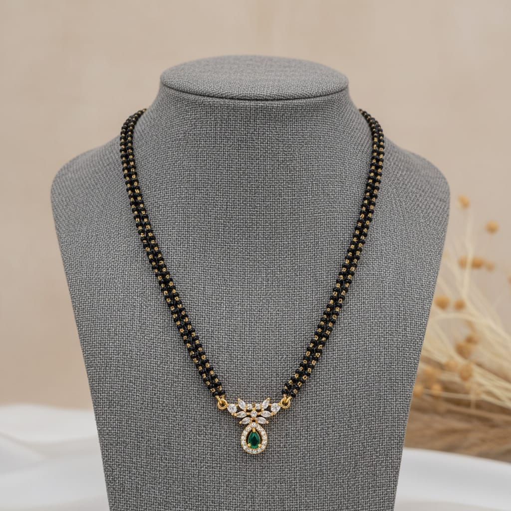 Micro Gold Plated Emerald CZ Floral Mangalsutra