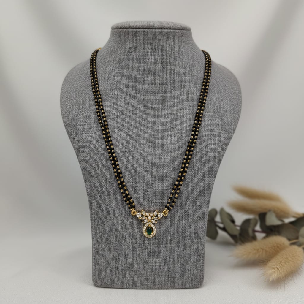Micro Gold Plated Emerald CZ Floral Mangalsutra