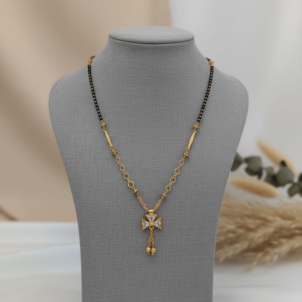 One Gram Gold Mangalsutra with CZ Star Cross Pendant & Gold Balls